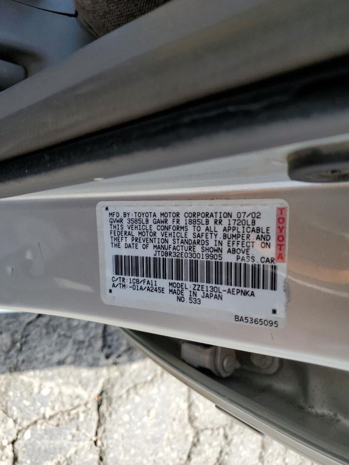 2003 Toyota Corolla Ce VIN: JTDBR32E030019905 Lot: 66404994