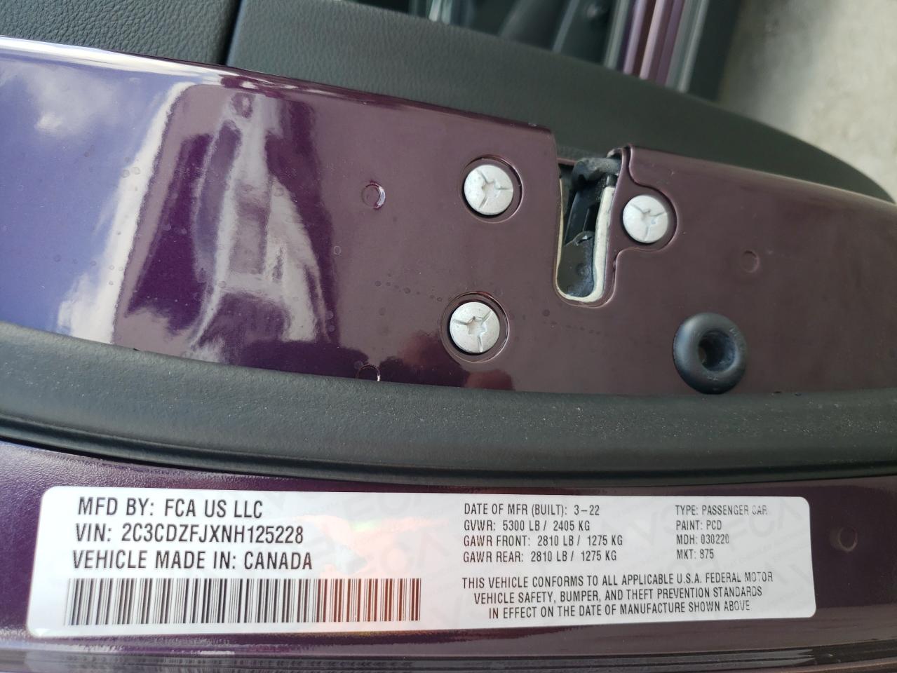 2022 Dodge Challenger R/T Scat Pack VIN: 2C3CDZFJXNH125228 Lot: 66419924