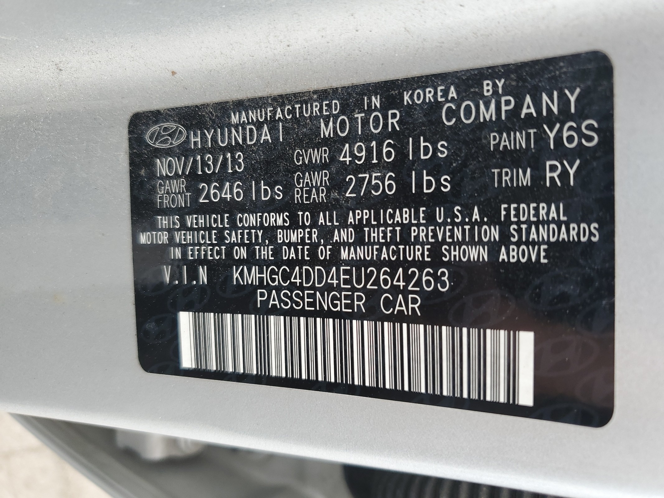 2014 Hyundai Genesis 3.8L vin: KMHGC4DD4EU264263