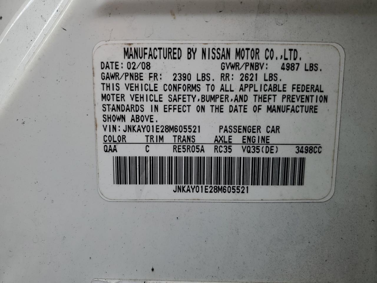 JNKAY01E28M605521 2008 Infiniti M35 Base