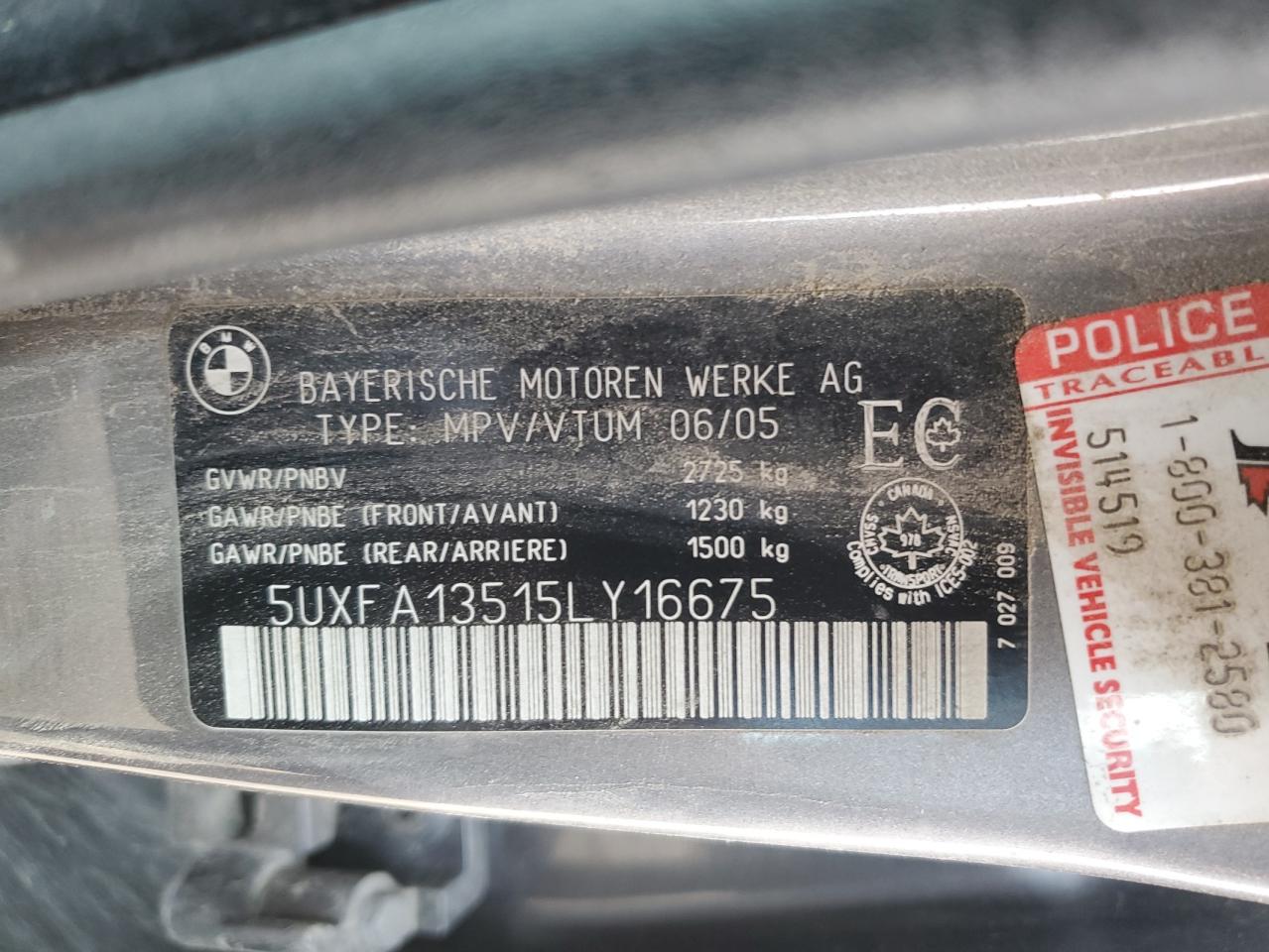 5UXFA13515LY16675 2005 BMW X5 3.0I