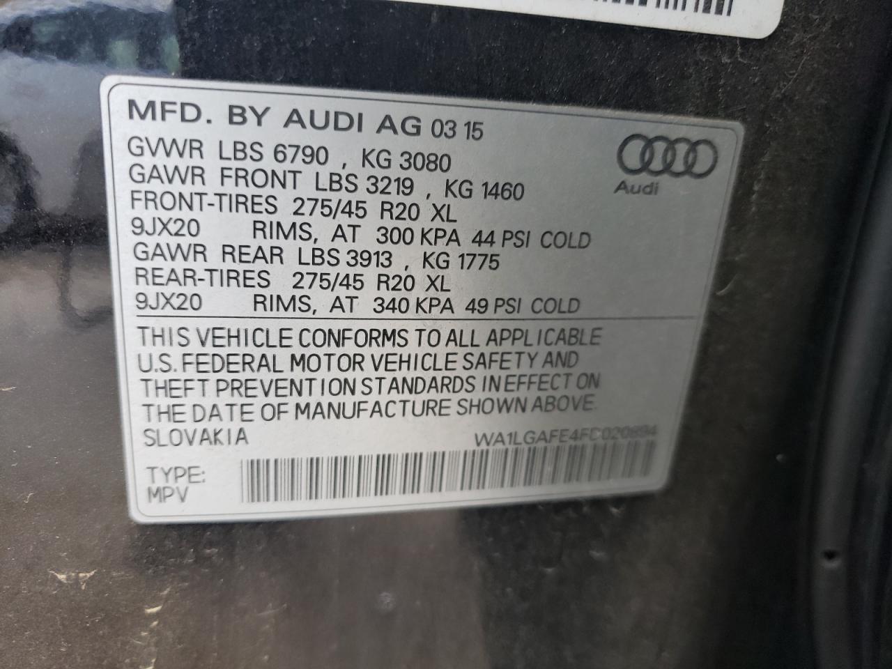 WA1LGAFE4FD020894 2015 Audi Q7 Premium Plus