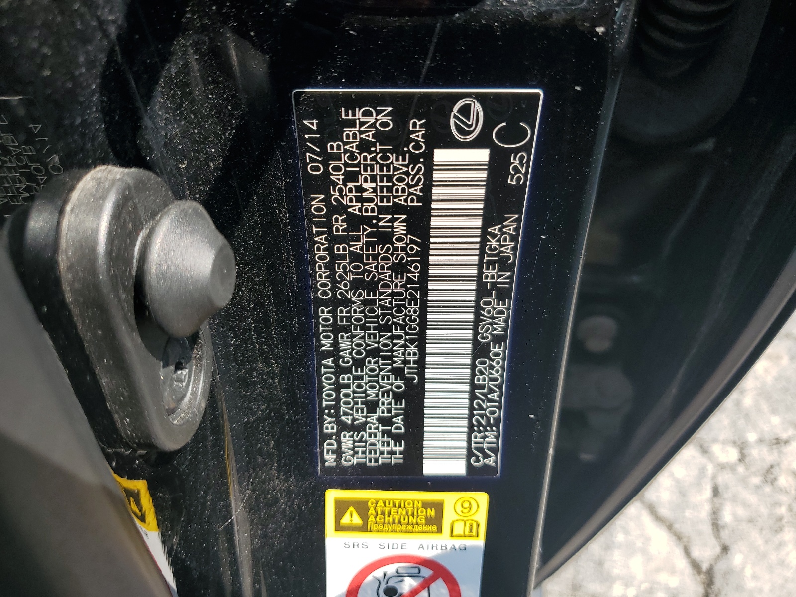 JTHBK1GG8E2146197 2014 Lexus Es 350