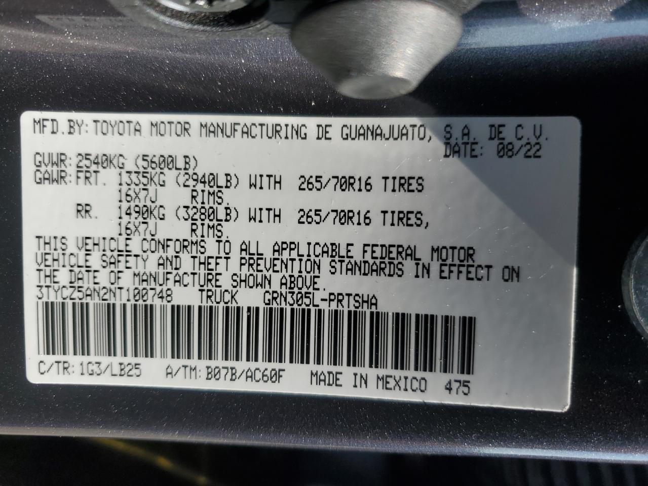 2022 Toyota Tacoma Double Cab VIN: 3TYCZ5AN2NT100748 Lot: 66853394