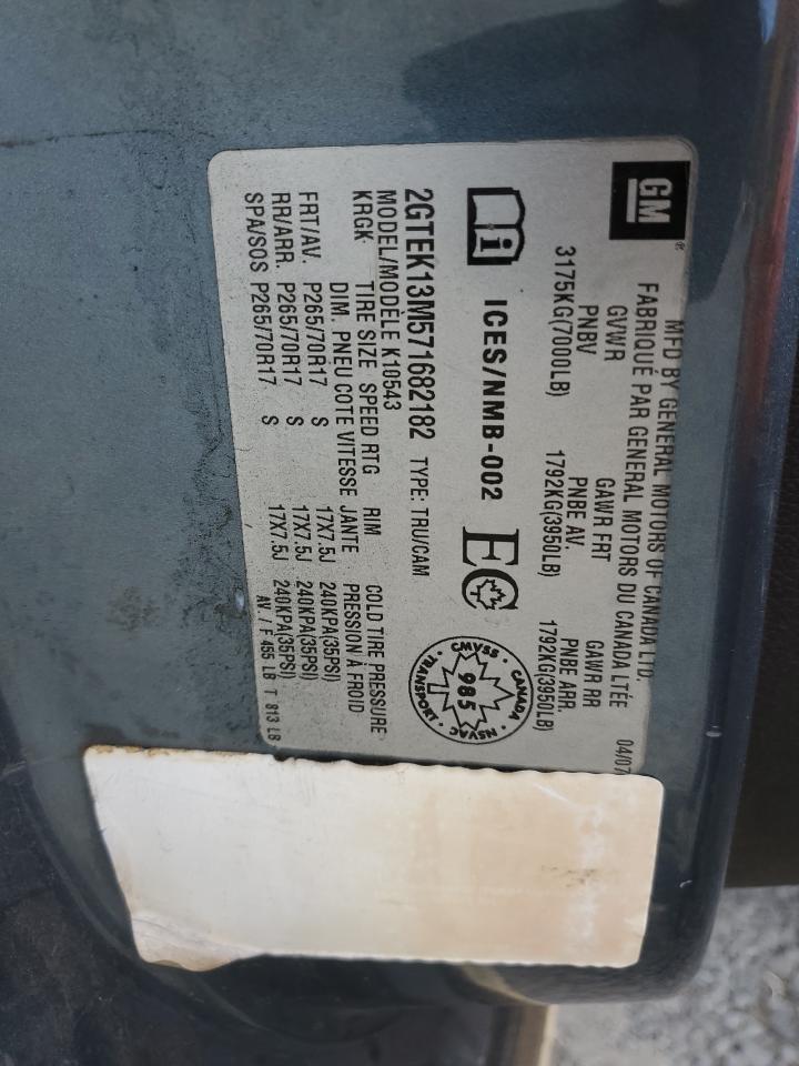 2007 GMC New Sierra K1500 VIN: 2GTEK13M571682182 Lot: 68128994