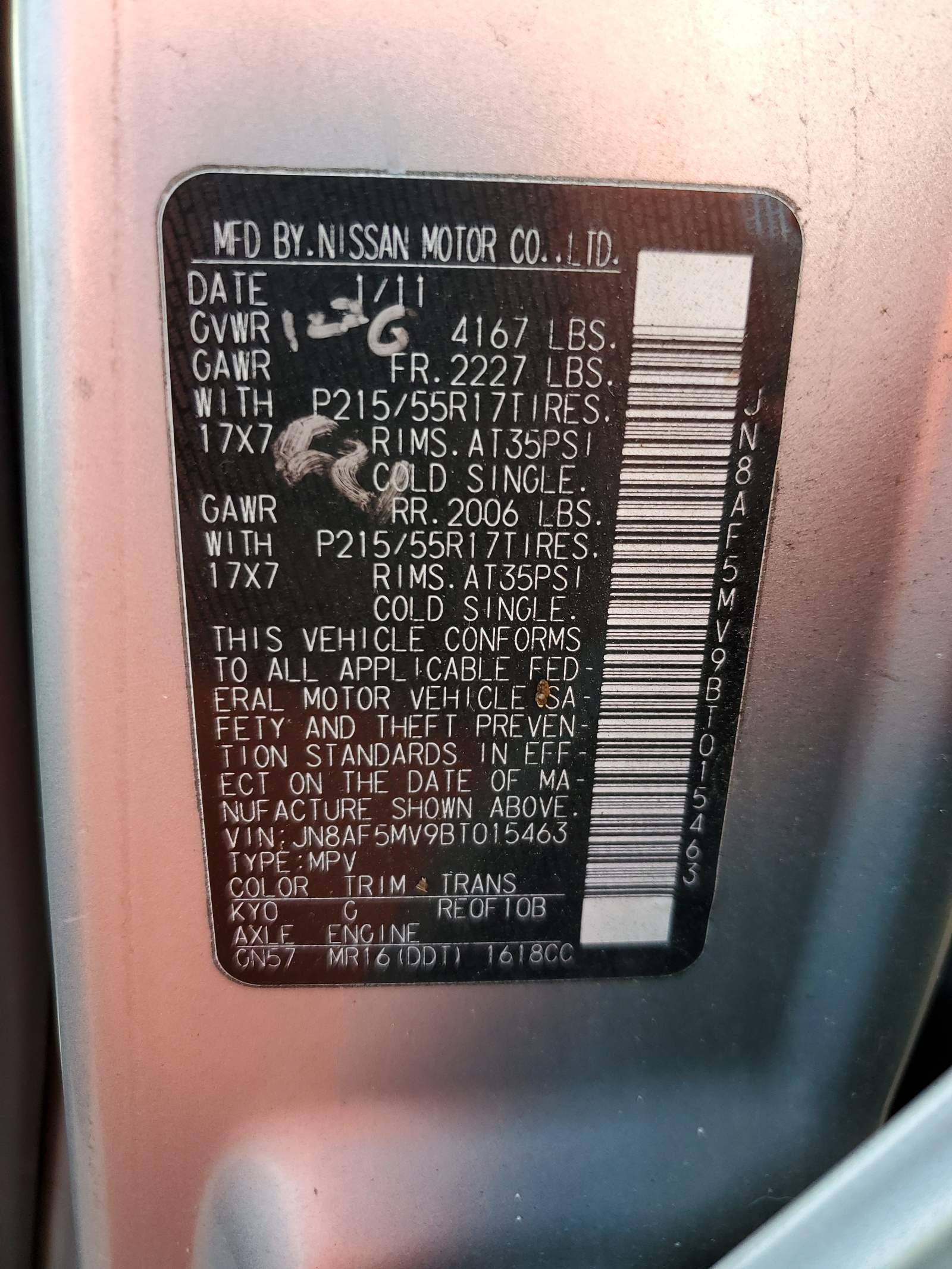 JN8AF5MV9BT015463 2011 Nissan Juke S