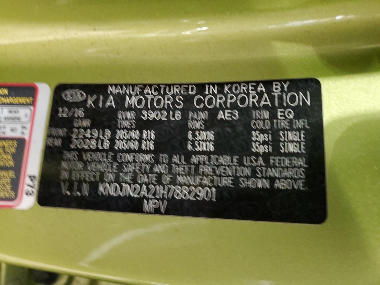 2017 Kia Soul VIN: KNDJN2A21H7882901 Lot: 65573754