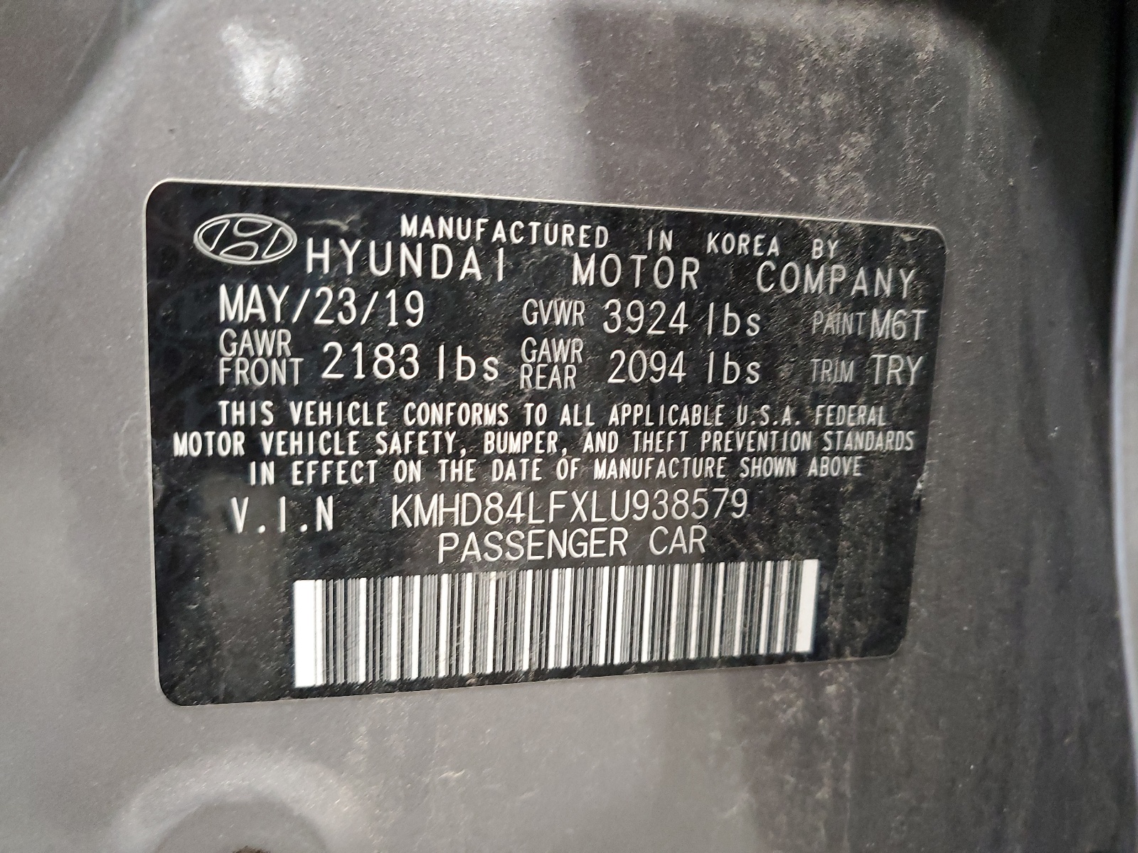 KMHD84LFXLU938579 2020 Hyundai Elantra Sel