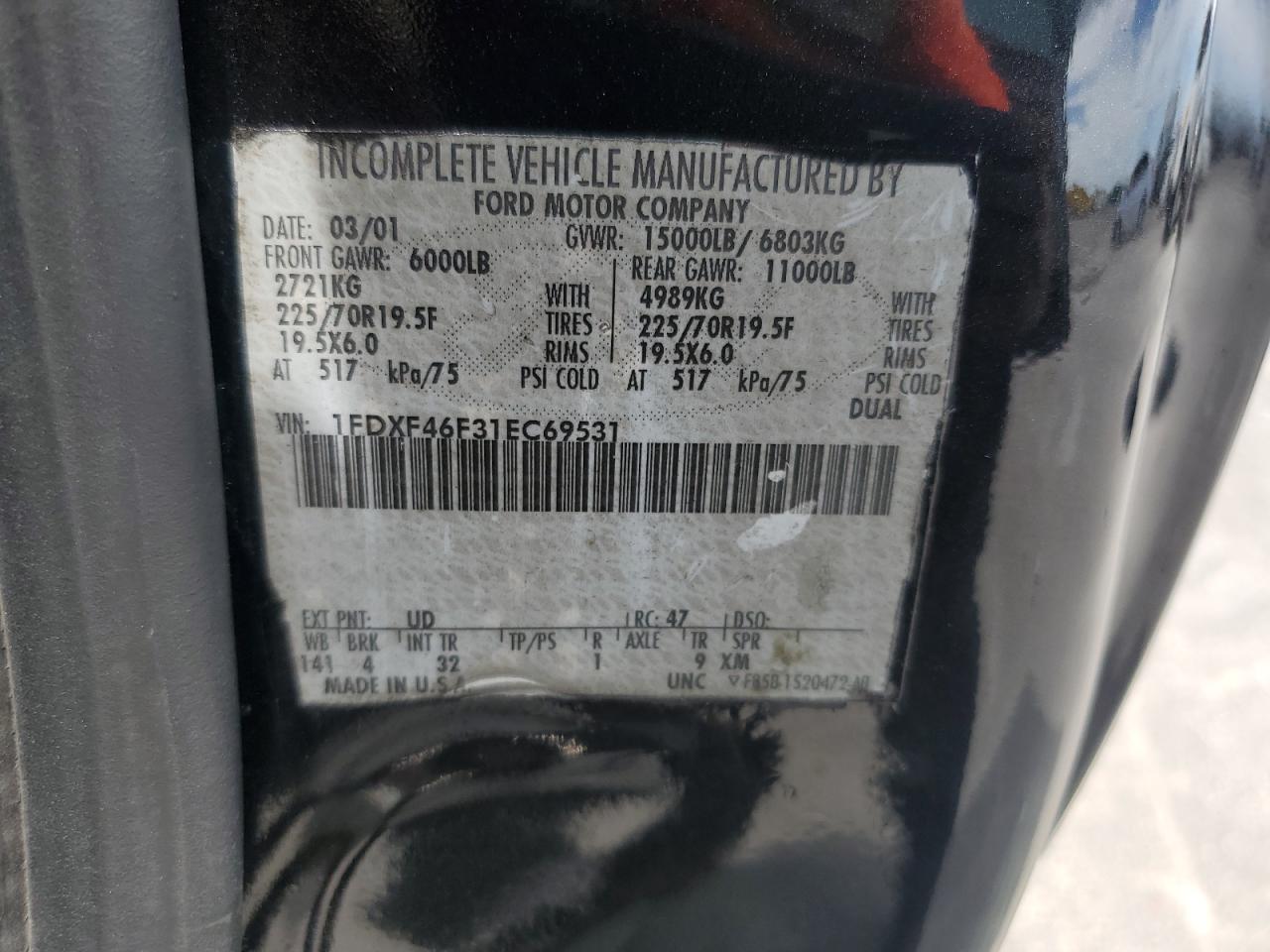 2001 Ford F450 Super Duty VIN: 1FDXF46F31EC69531 Lot: 65593204