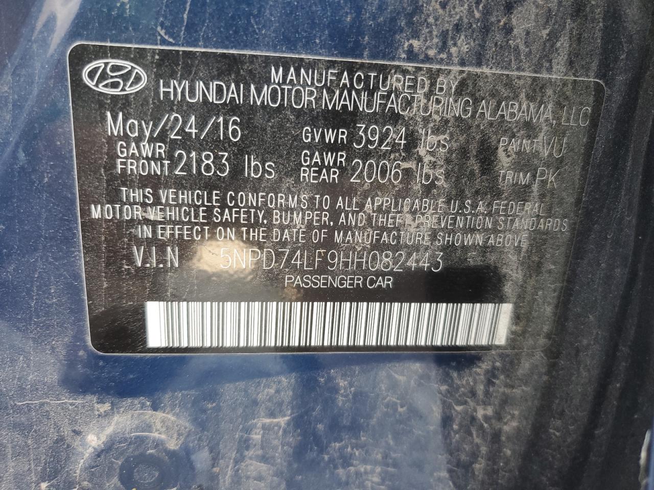 2017 Hyundai Elantra Se VIN: 5NPD74LF9HH082443 Lot: 66215294