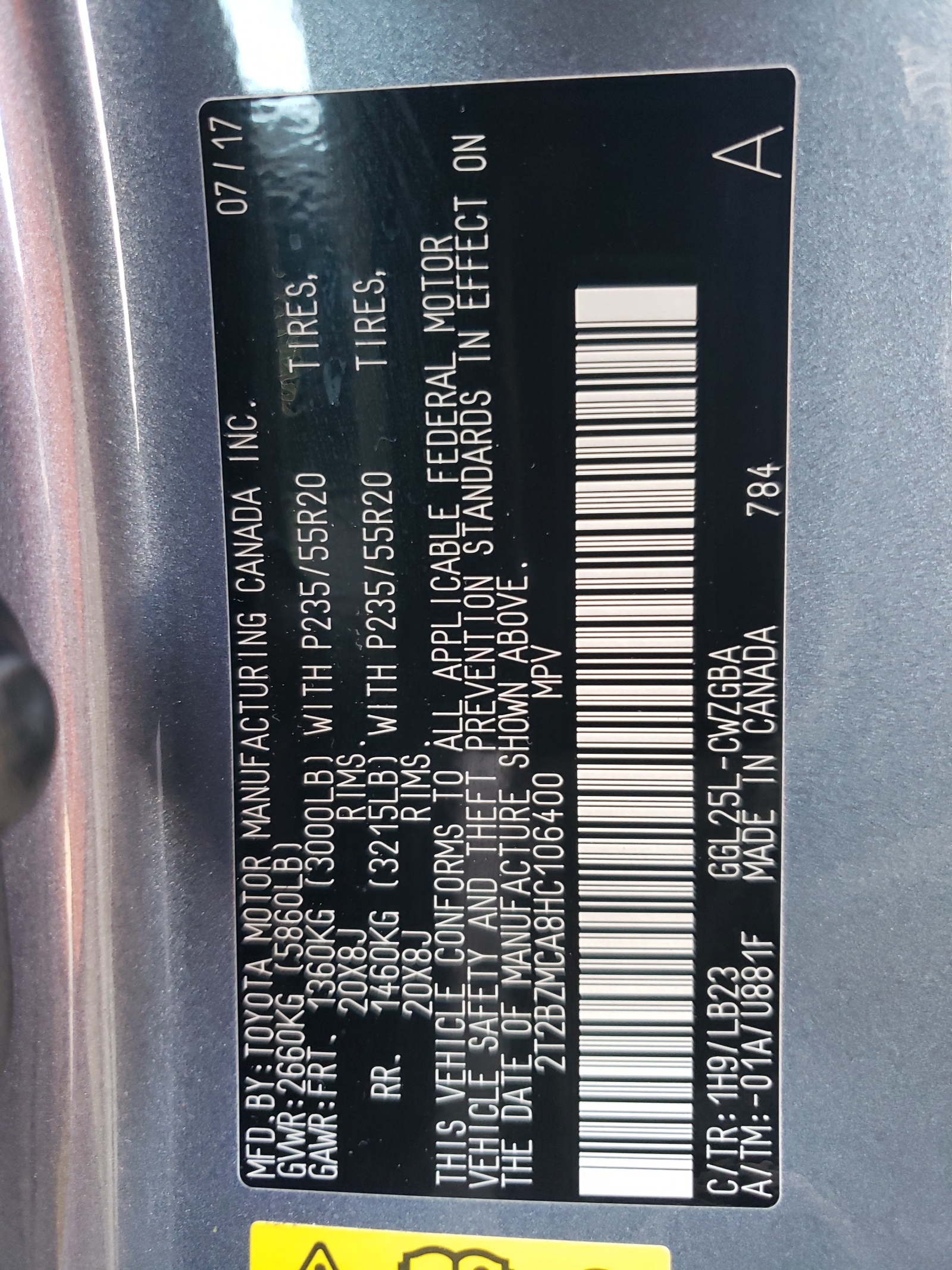 2T2BZMCA8HC106400 2017 Lexus Rx 350 Base