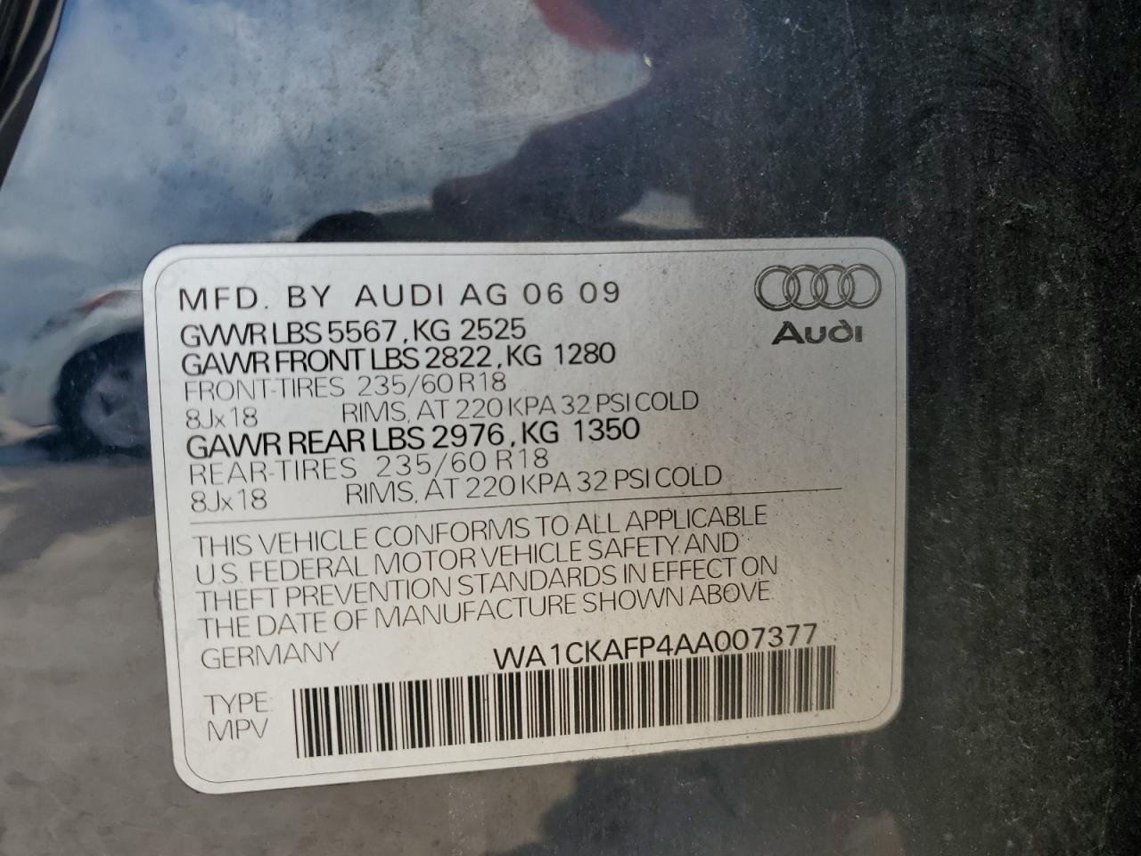 2010 Audi Q5 Premium VIN: WA1CKAFP4AA007377 Lot: 69269604