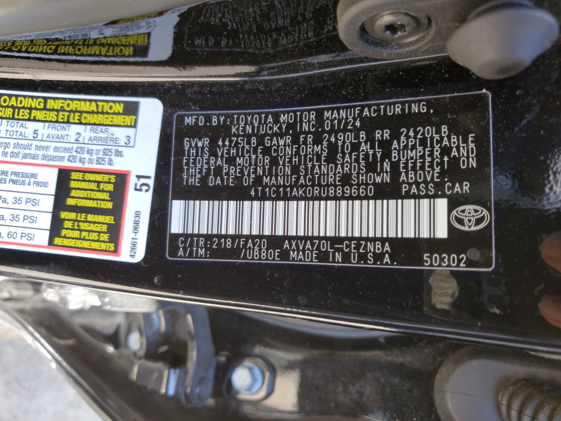 4T1C11AK0RU889660 2024 Toyota Camry Le