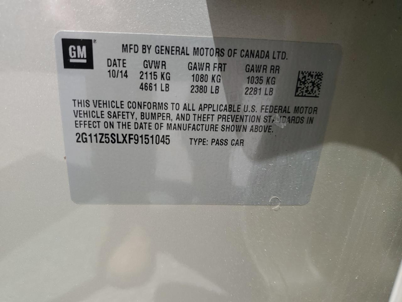 2G11Z5SLXF9151045 2015 Chevrolet Impala Ls