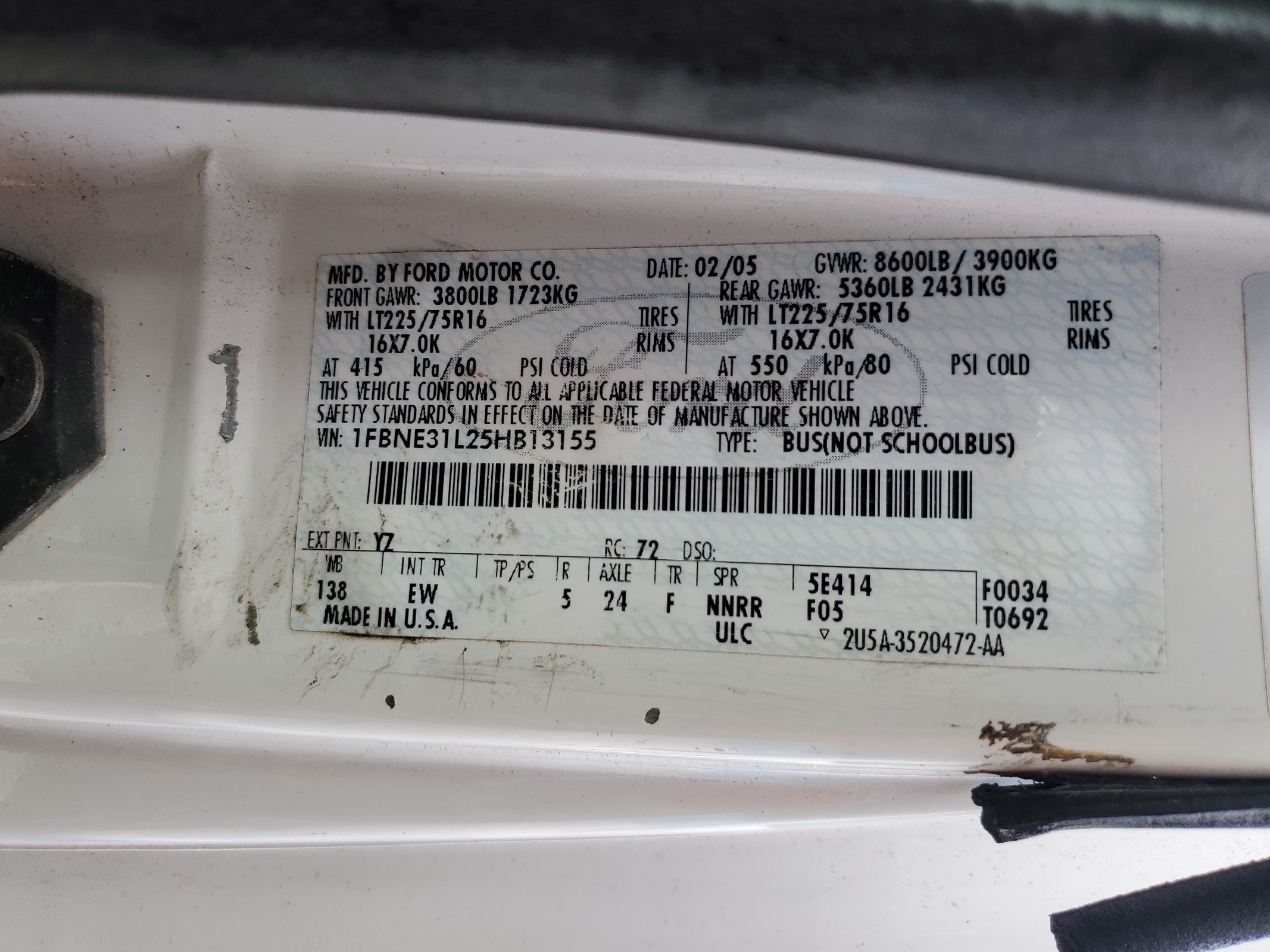 1FBNE31L25HB13155 2005 Ford Econoline E350 Super Duty Wagon