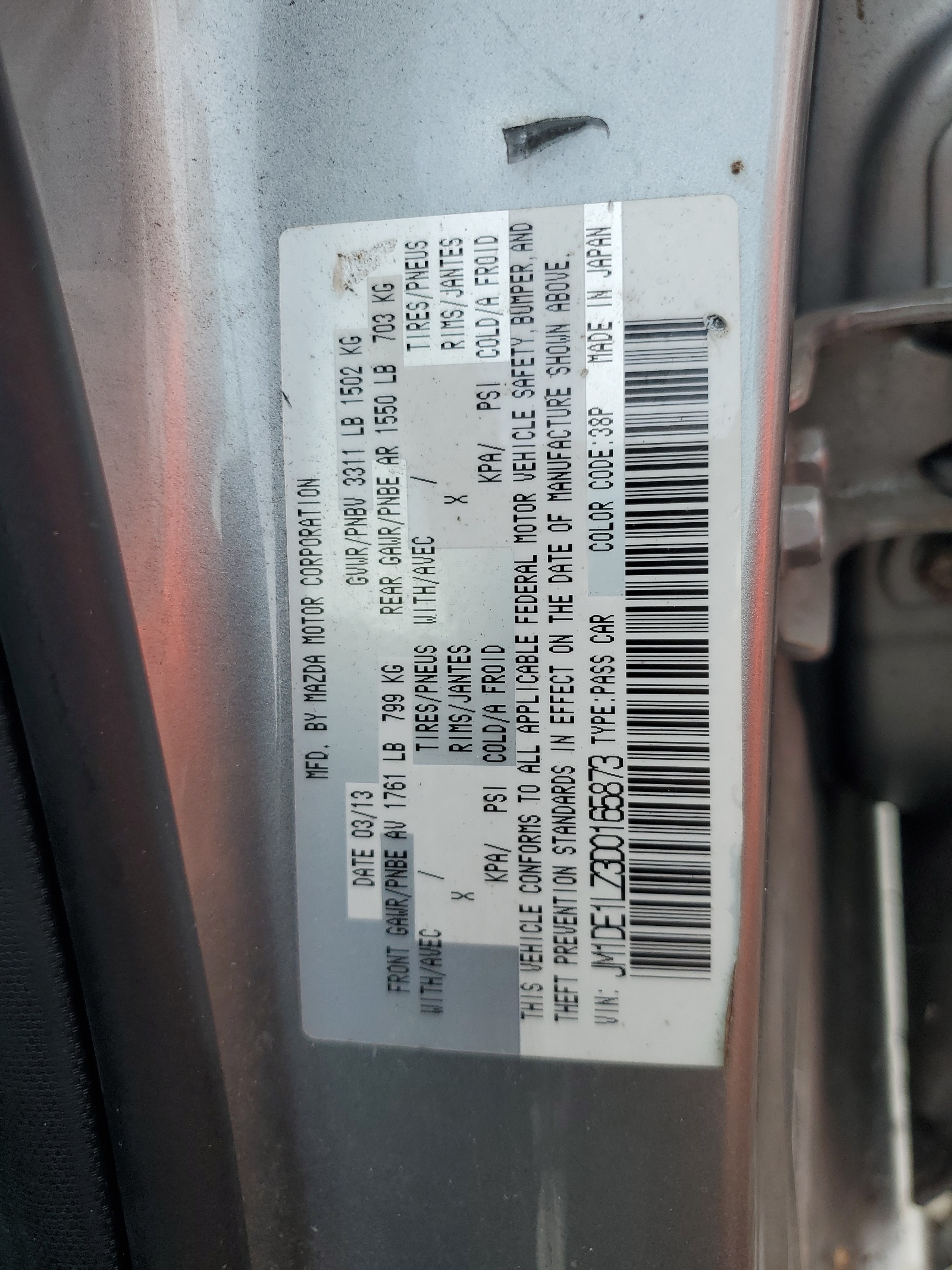 JM1DE1LZ3D0165873 2013 Mazda Mazda2