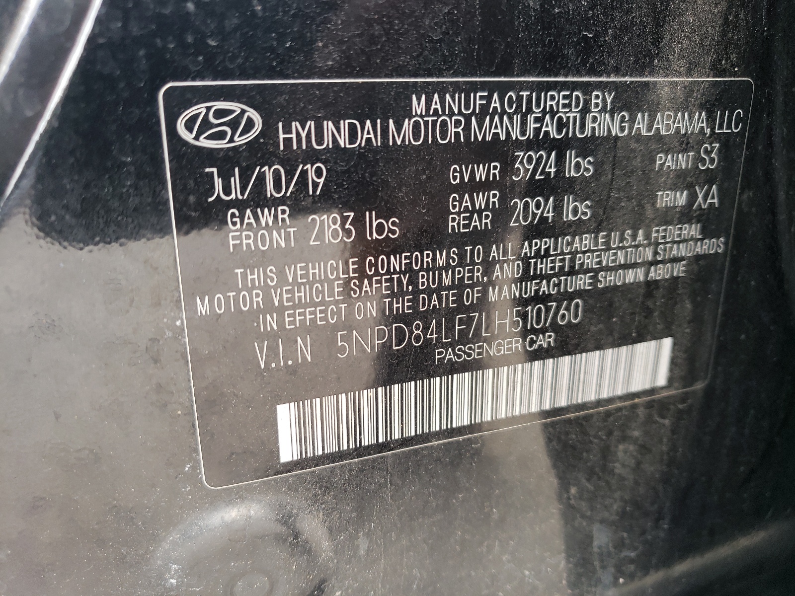 5NPD84LF7LH510760 2020 Hyundai Elantra Sel