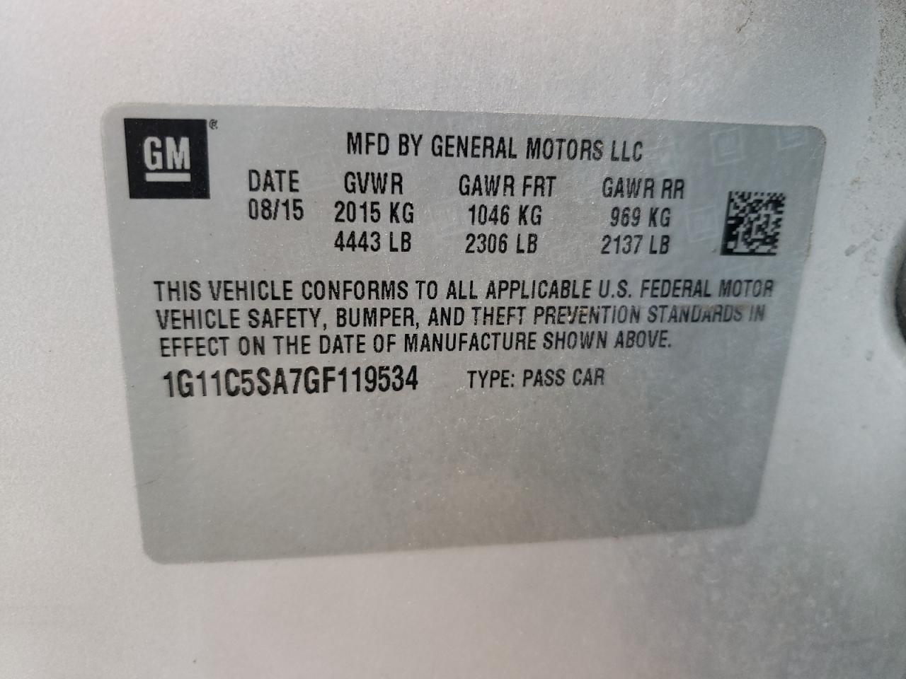 1G11C5SA7GF119534 2016 CHEVROLET MALIBU - Image 12