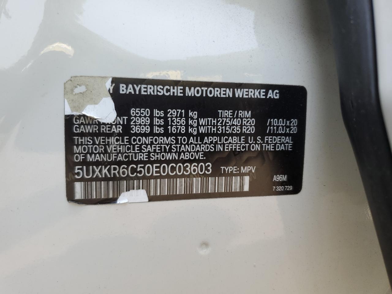 2014 BMW X5 xDrive50I VIN: 5UXKR6C50E0C03603 Lot: 67103114