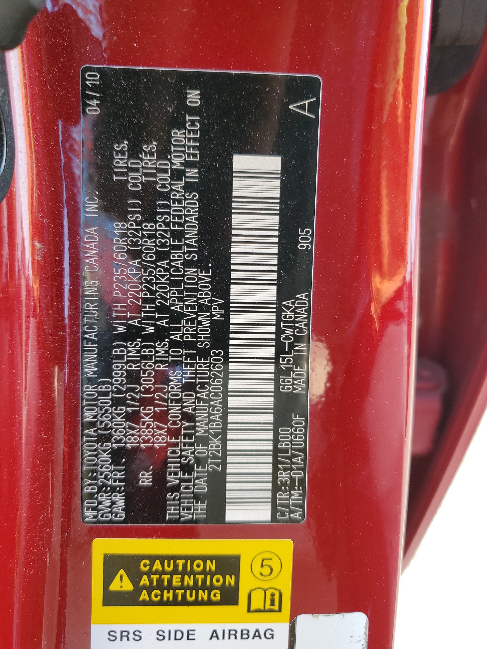 2T2BK1BA6AC062603 2010 Lexus Rx 350