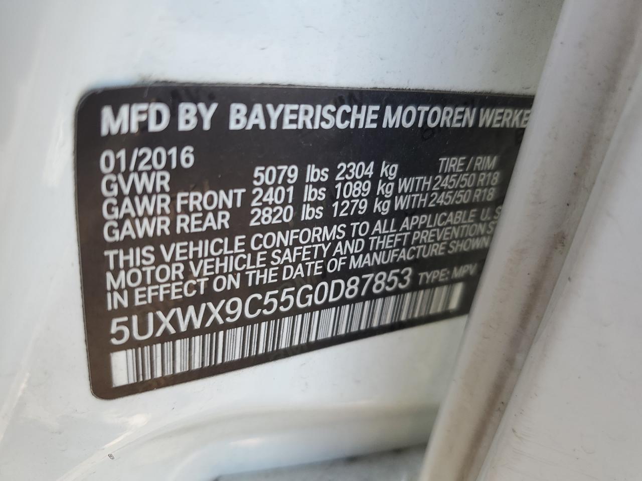 5UXWX9C55G0D87853 2016 BMW X3 xDrive28I