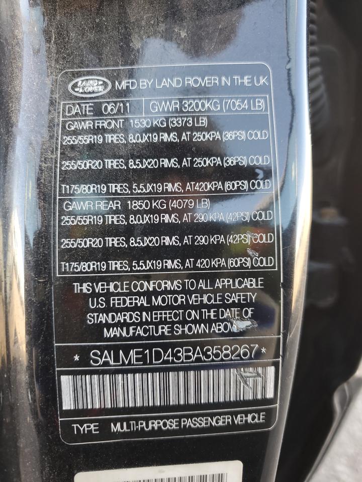 SALME1D43BA358267 2011 Land Rover Range Rover Hse