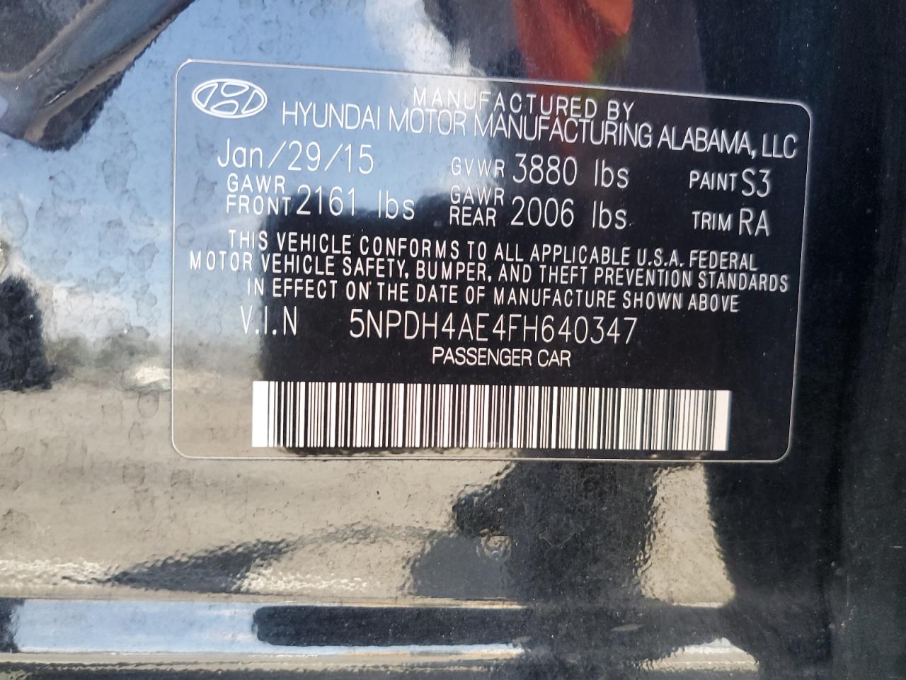 2015 Hyundai Elantra Se VIN: 5NPDH4AE4FH640347 Lot: 65623194