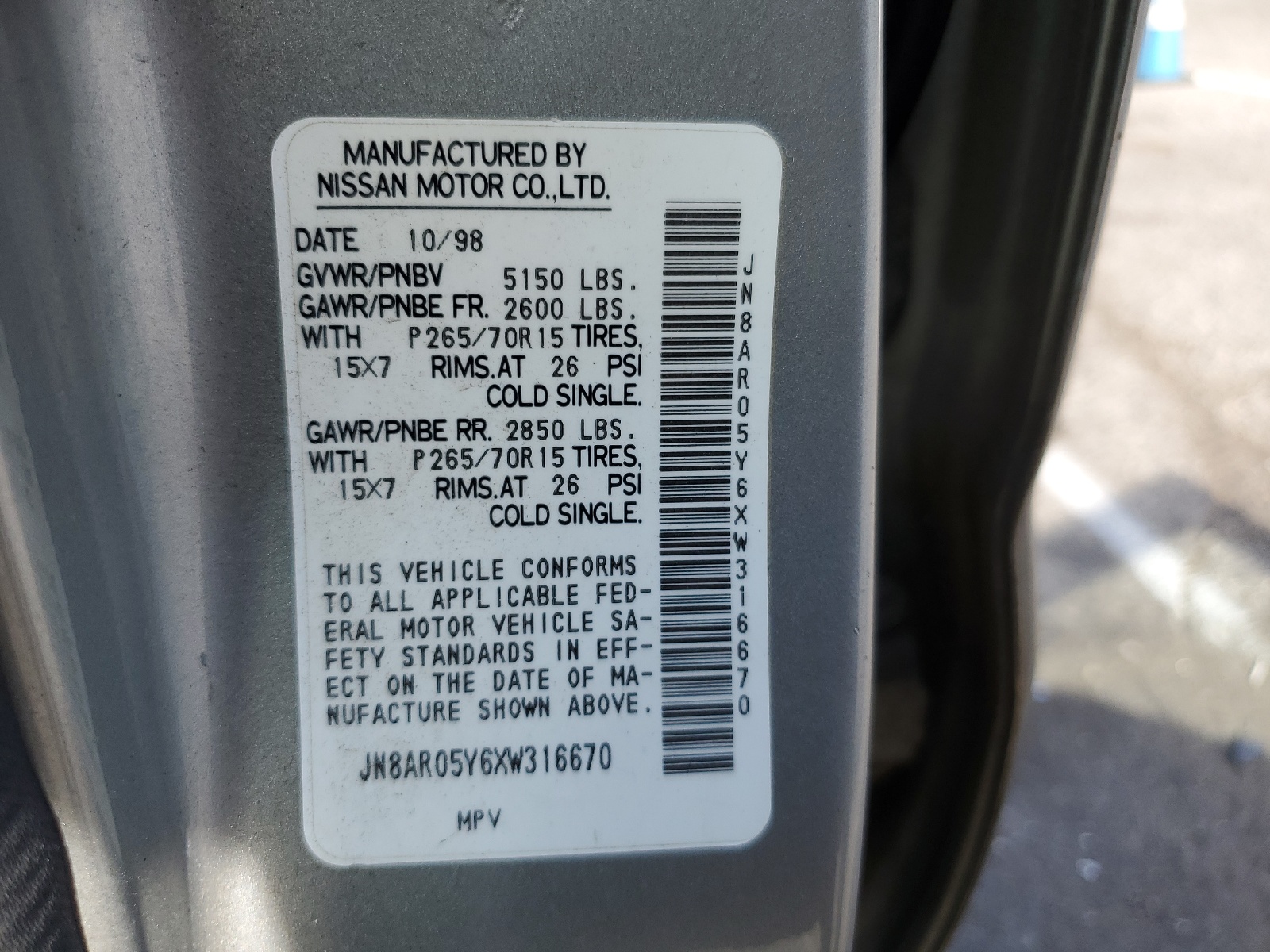 JN8AR05Y6XW316670 1999 Nissan Pathfinder Le