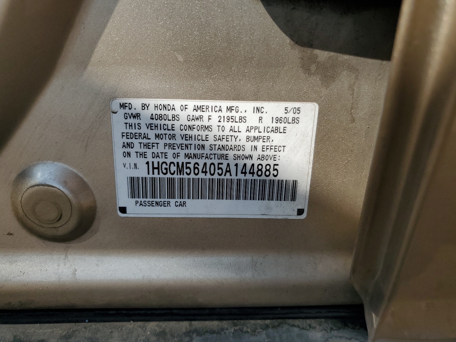 1HGCM56405A144885 2005 Honda Accord Lx