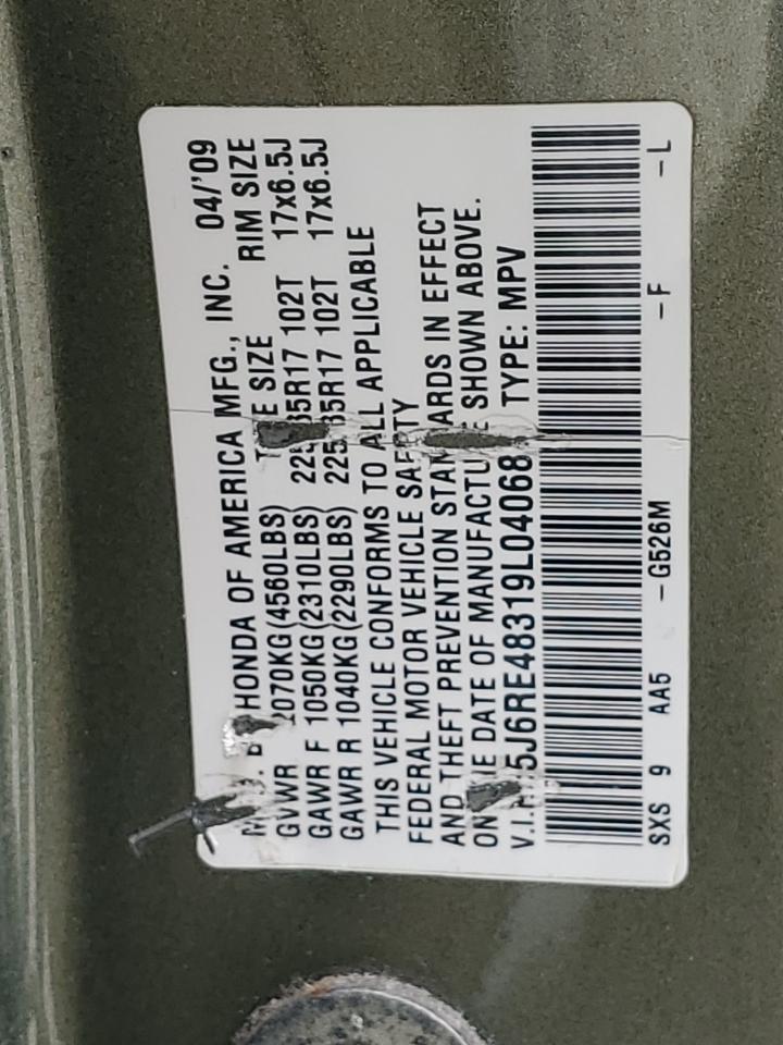 2009 Honda Cr-V Lx VIN: 5J6RE48319L040687 Lot: 65835554