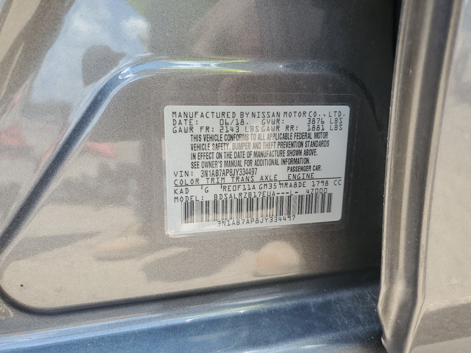 2018 Nissan Sentra S vin: 3N1AB7AP8JY334497