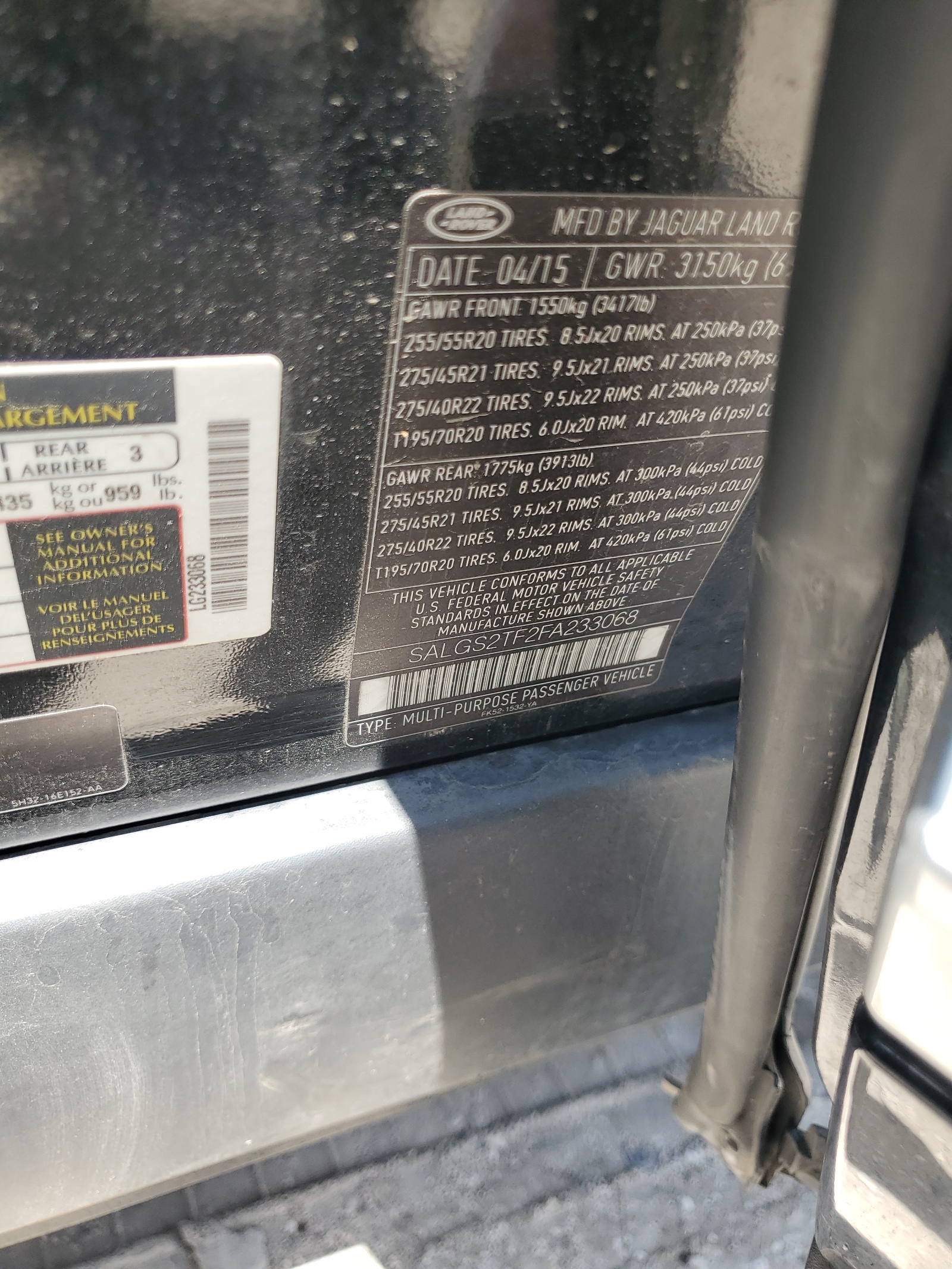 SALGS2TF2FA233068 2015 Land Rover Range Rover Supercharged