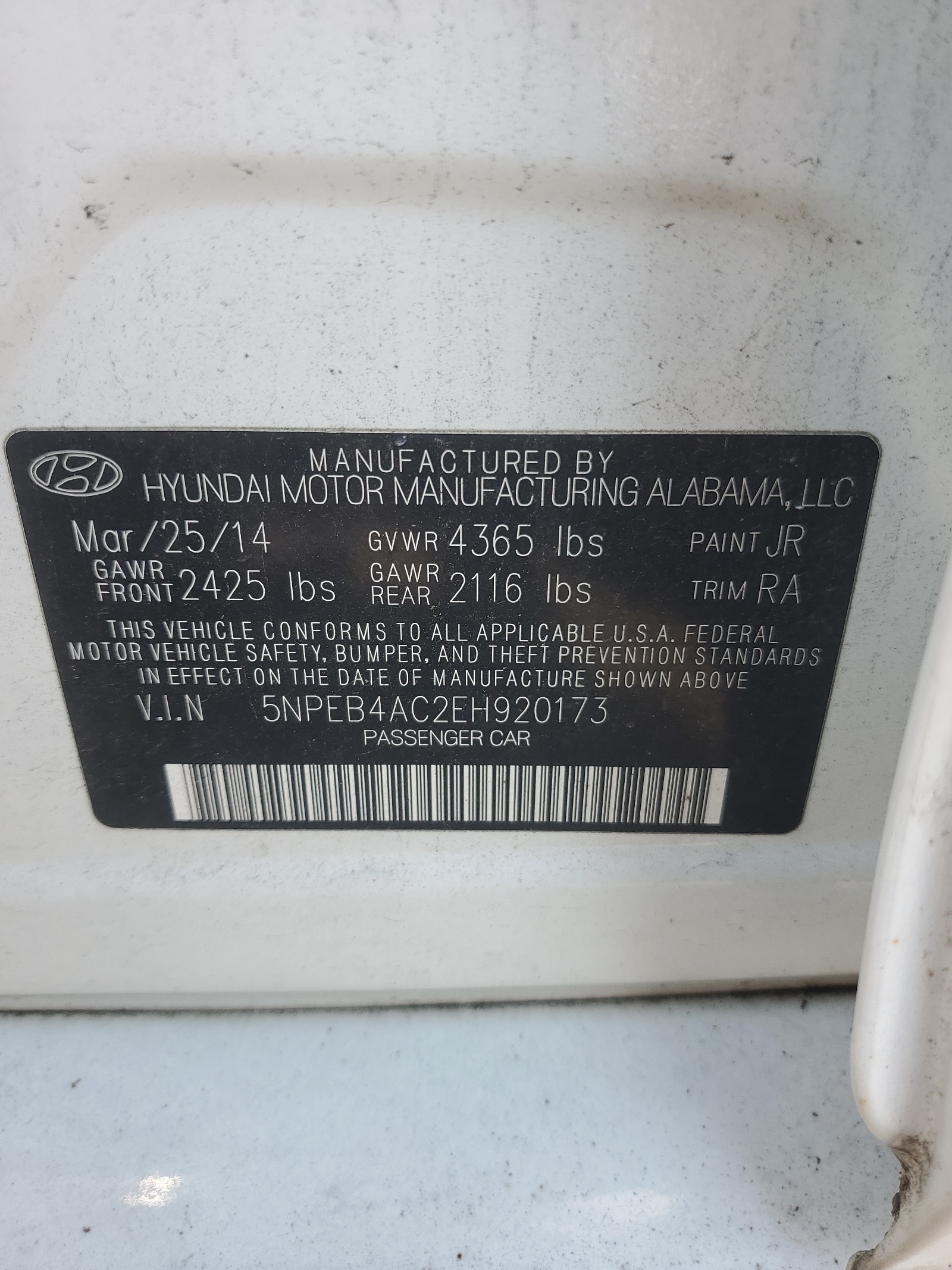 2014 Hyundai Sonata Gls vin: 5NPEB4AC2EH920173