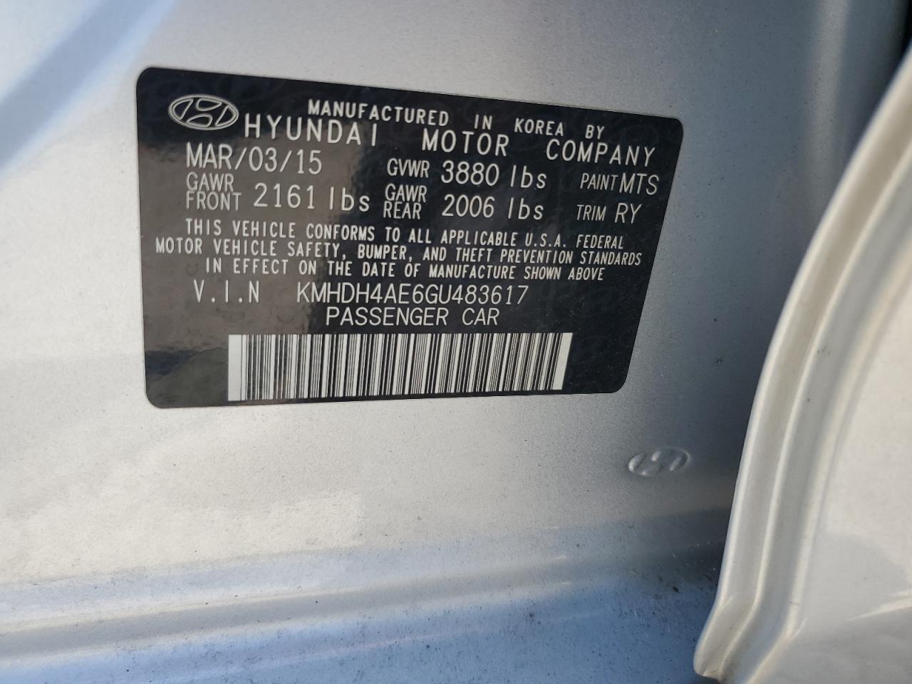 KMHDH4AE6GU483617 2016 HYUNDAI ELANTRA - Image 14