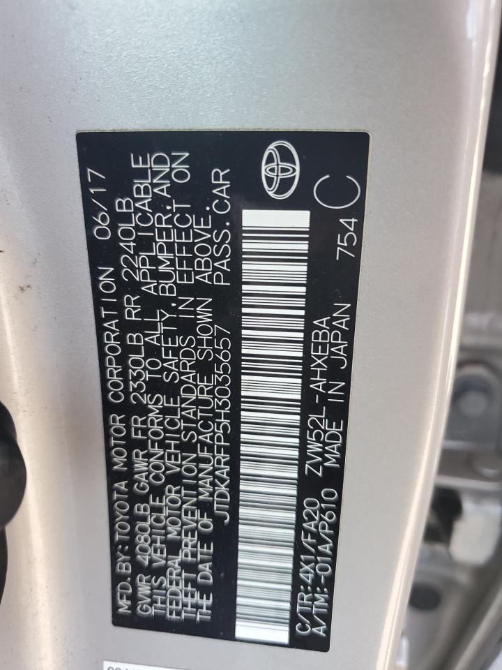 2017 Toyota Prius Prime VIN: JTDKARFP5H3035657 Lot: 65795534