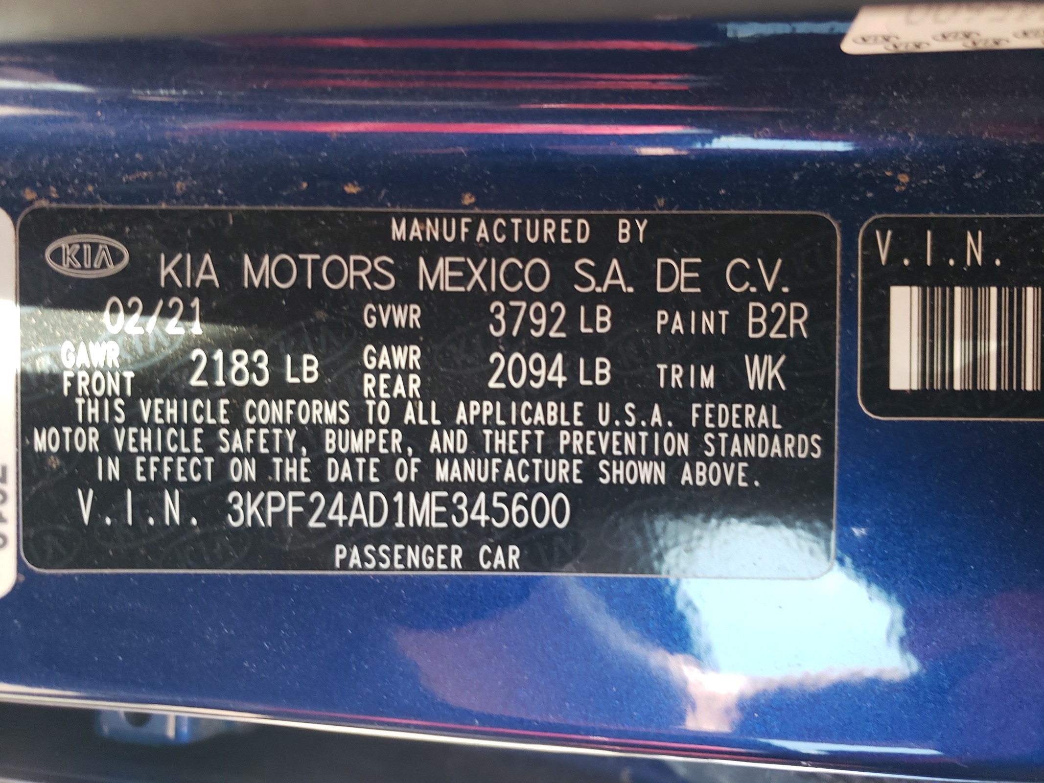 2021 Kia Forte Fe vin: 3KPF24AD1ME345600