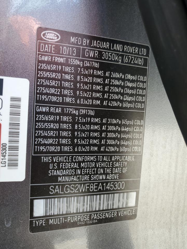 2014 Land Rover Range Rover Hse VIN: SALGS2WF8EA145300 Lot: 67135694