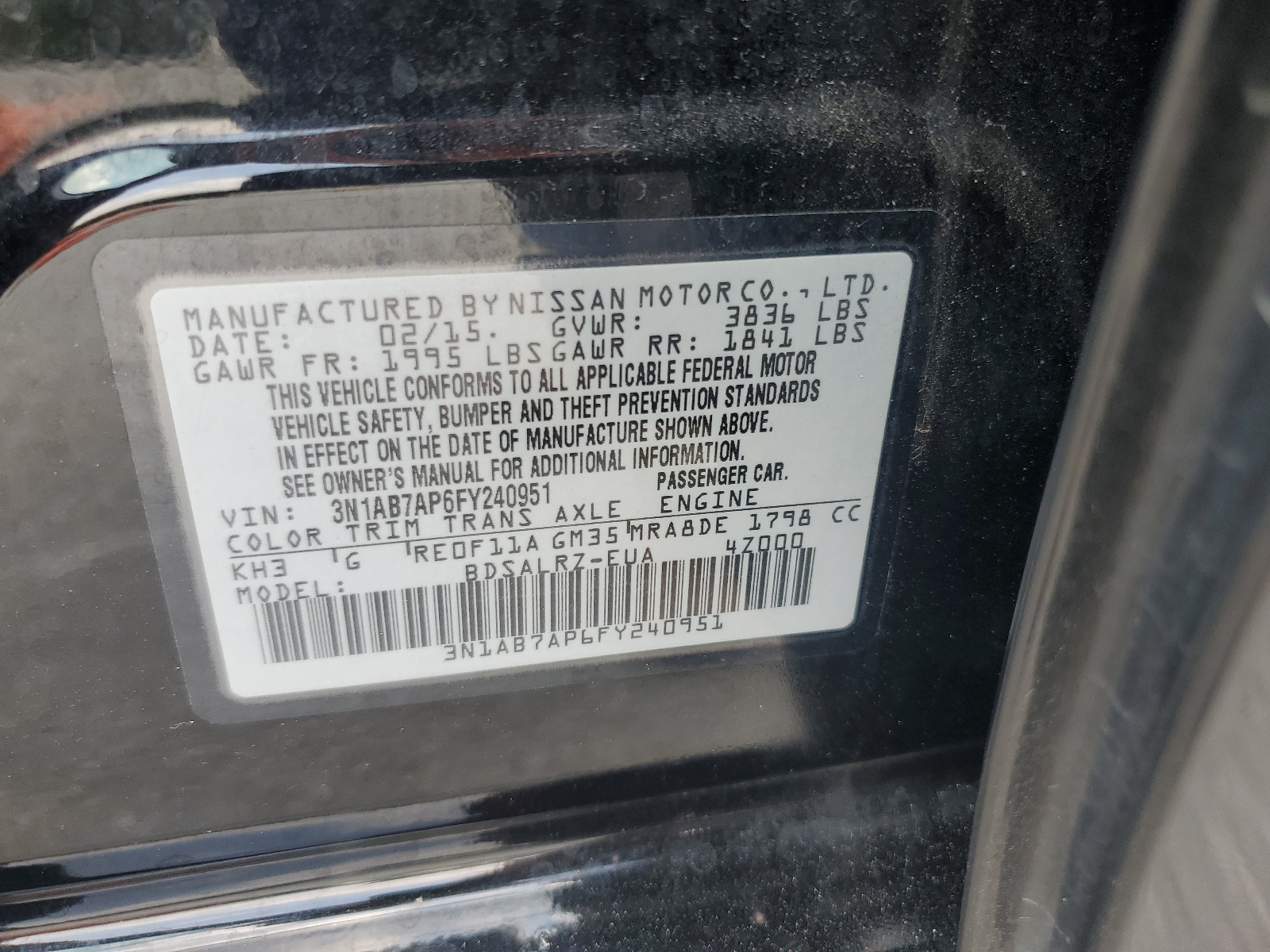 3N1AB7AP6FY240951 2015 Nissan Sentra S