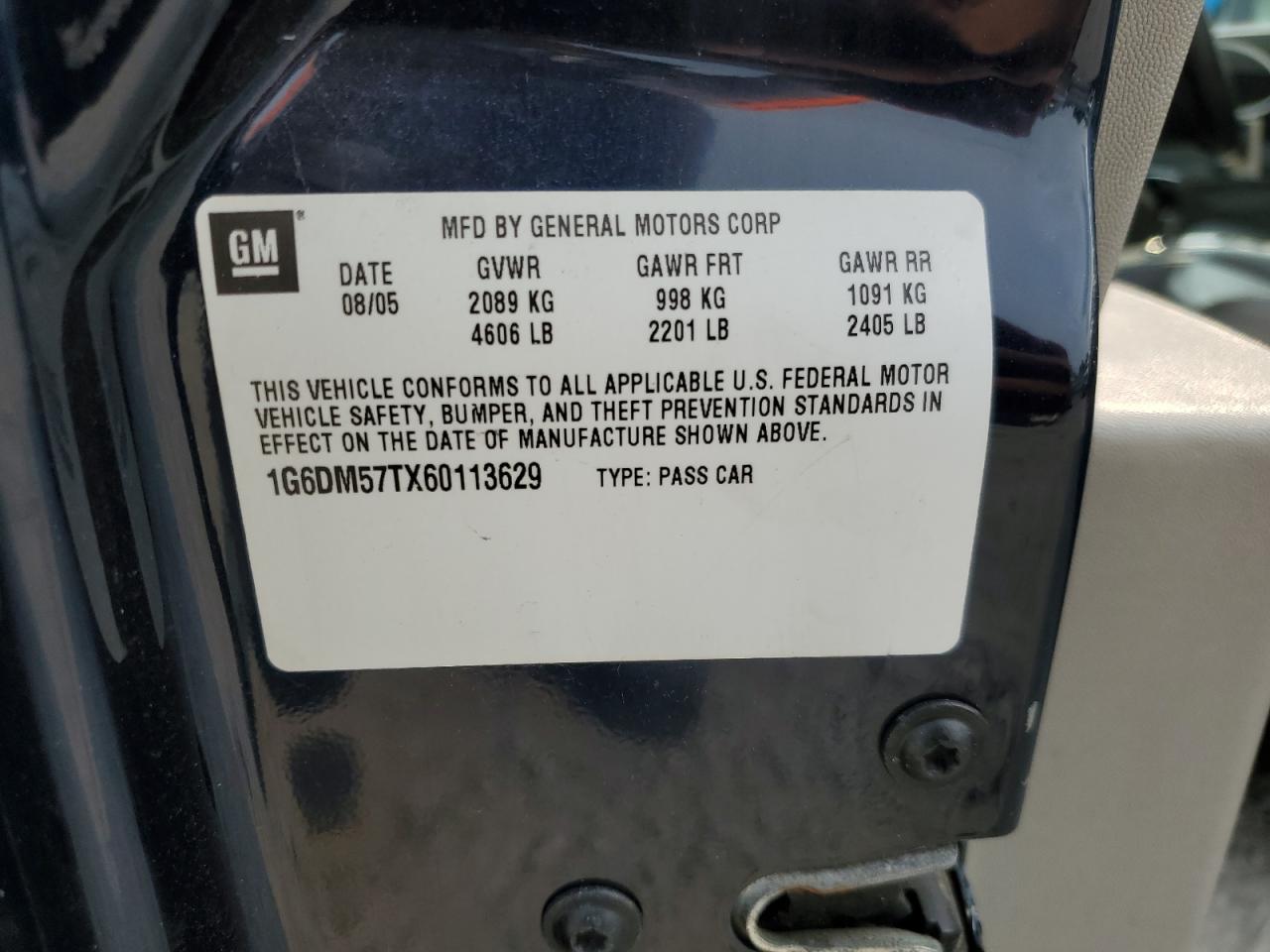 2006 Cadillac Cts VIN: 1G6DM57TX60113629 Lot: 67647864