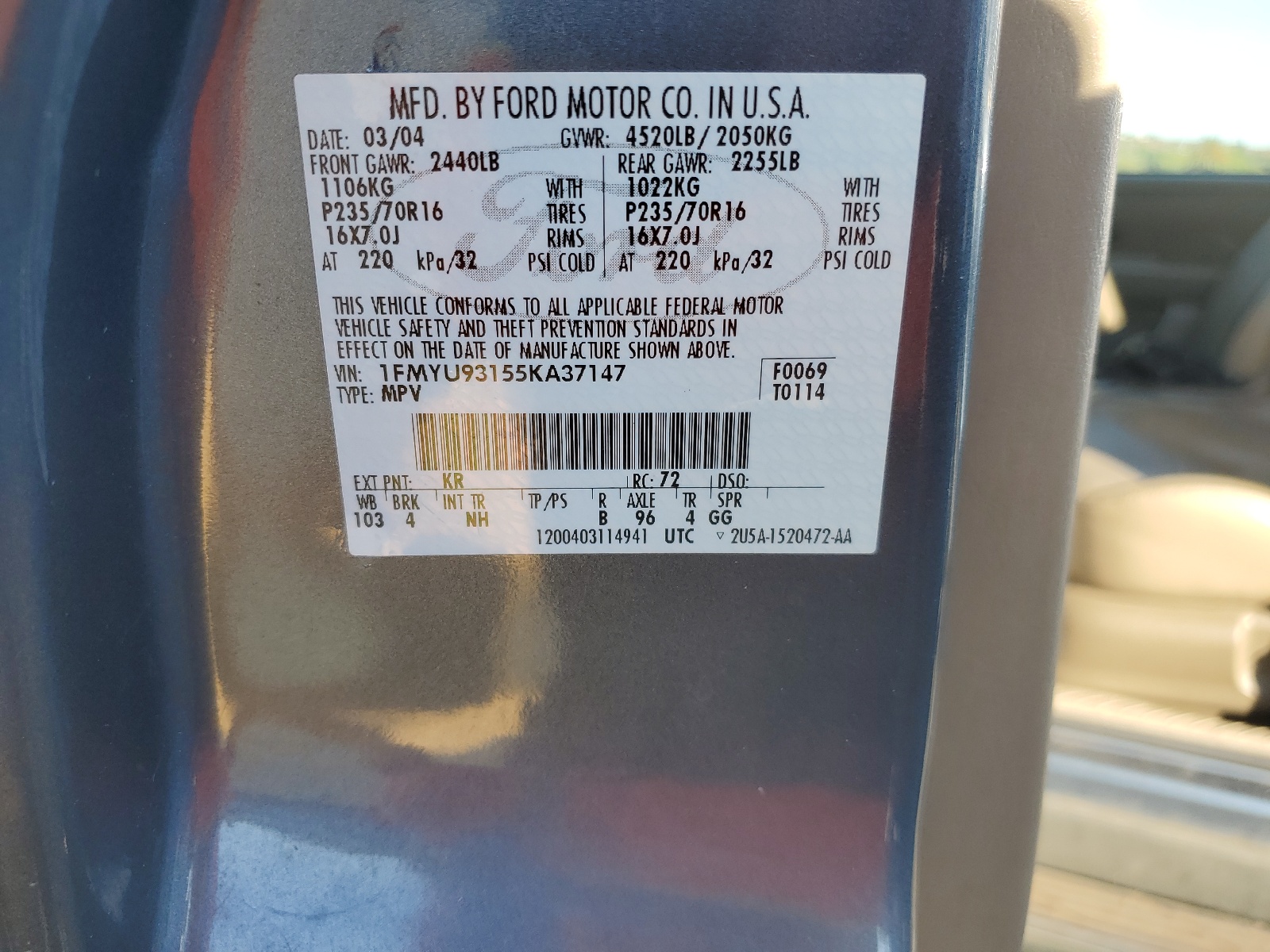 1FMYU93155KA37147 2005 Ford Escape Xlt