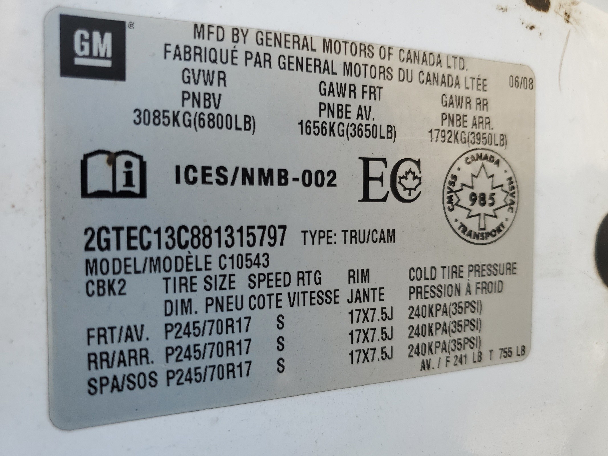 2GTEC13C881315797 2008 GMC Sierra C1500