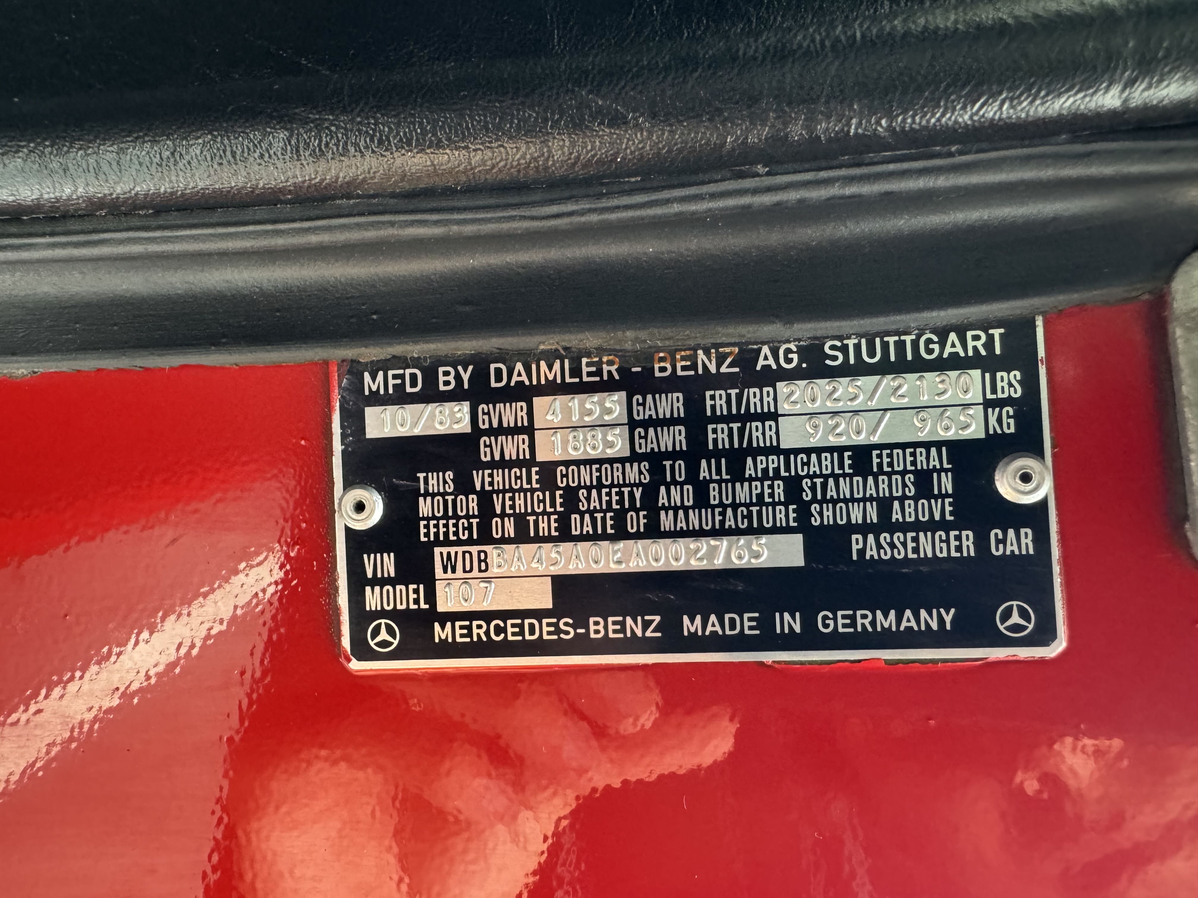 WDBBA45A0EA002765 1984 Mercedes-Benz 380 Sl