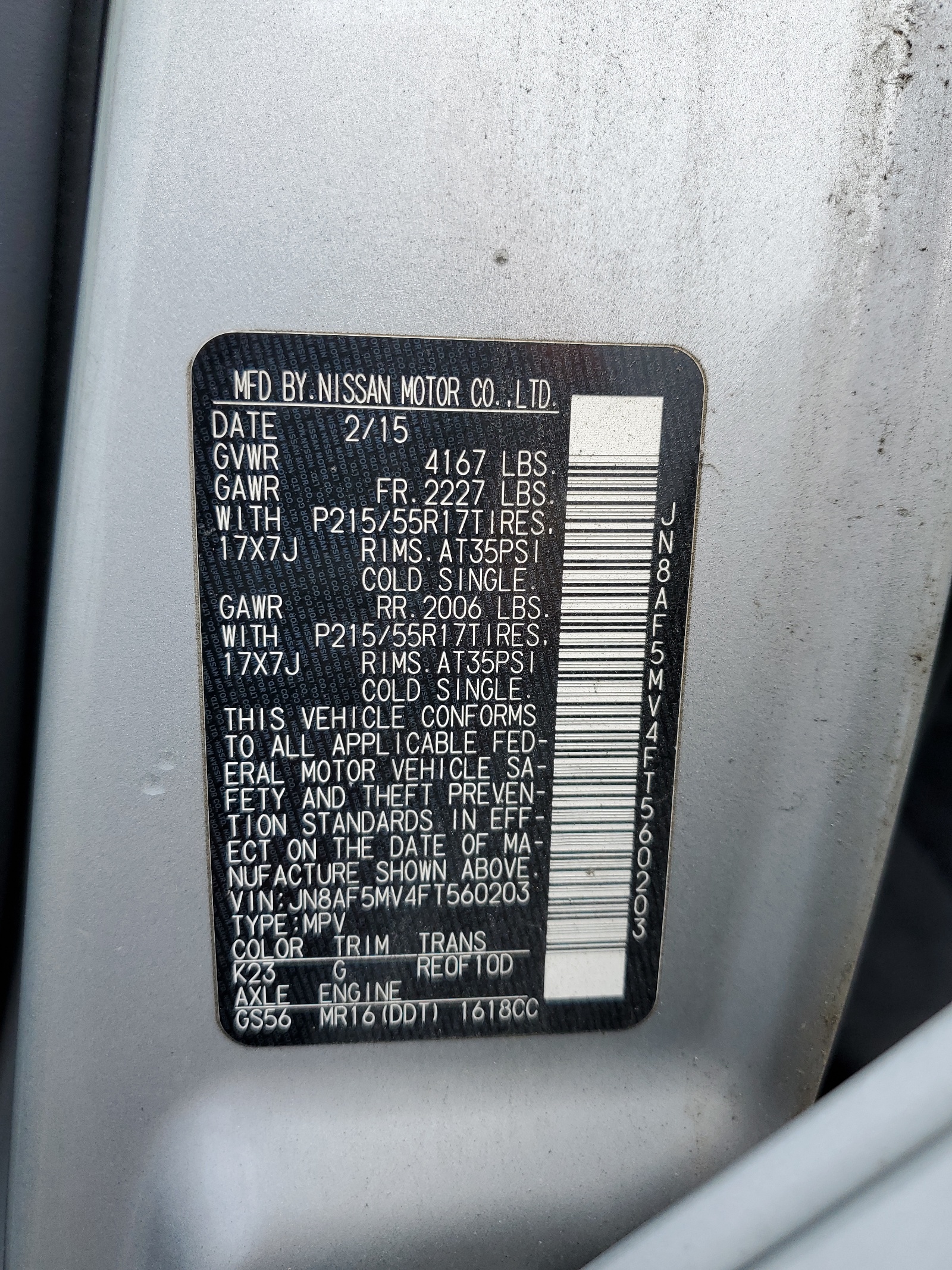 JN8AF5MV4FT560203 2015 Nissan Juke S