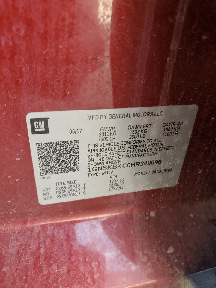 2017 Chevrolet Tahoe K1500 Lt VIN: 1GNSKBKC0HR349096 Lot: 65451154