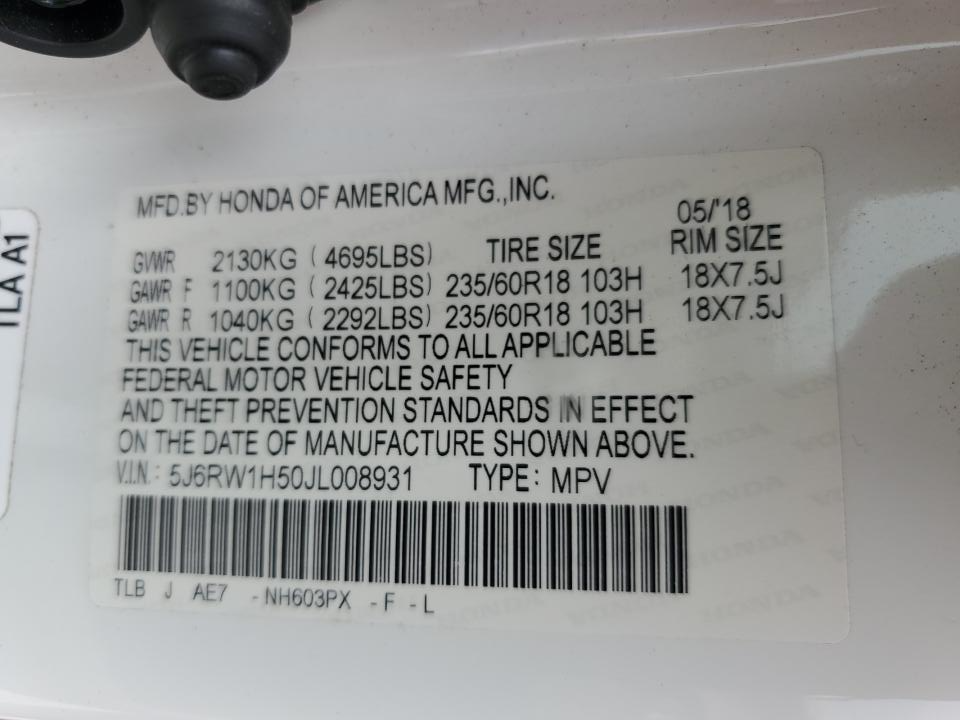 5J6RW1H50JL008931 2018 Honda Cr-V Ex