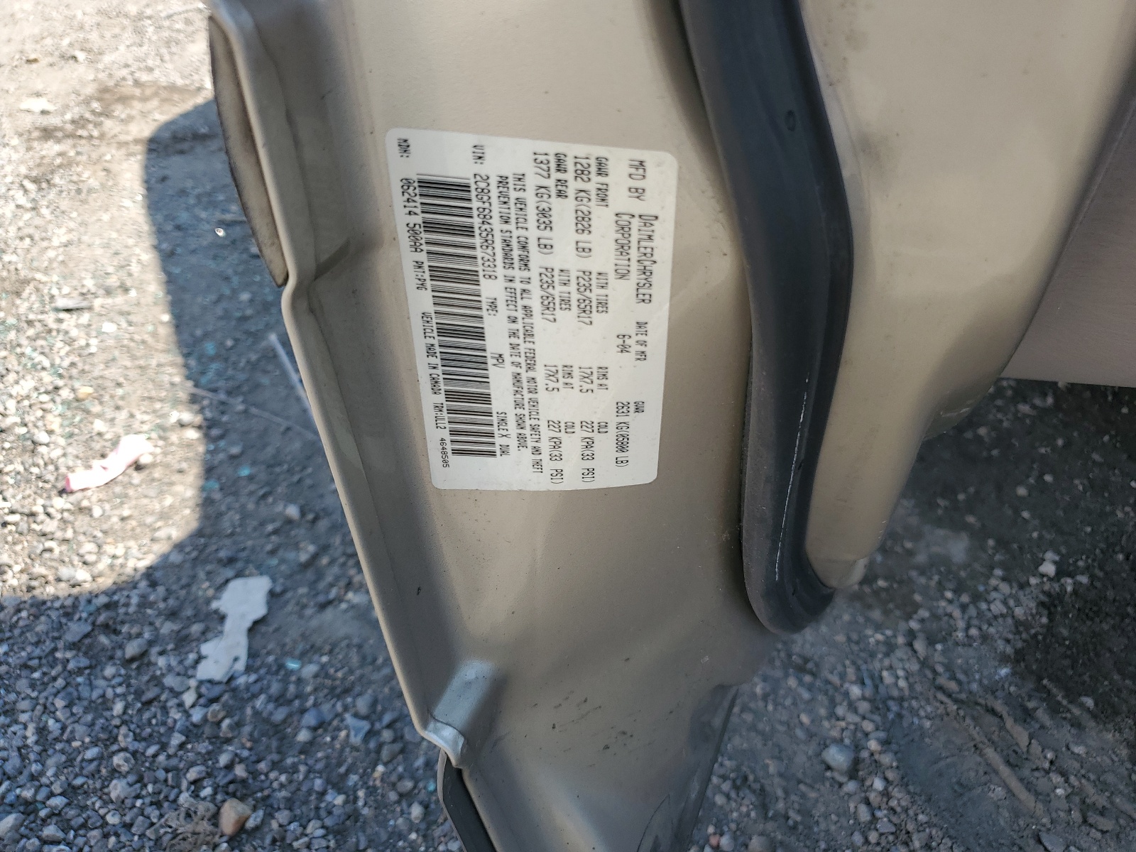 2C8GF68435R673318 2005 Chrysler Pacifica Touring