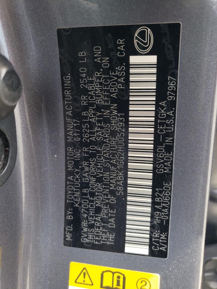 2017 Lexus Es 350 VIN: 58ABK1GG2HU052931 Lot: 65733984