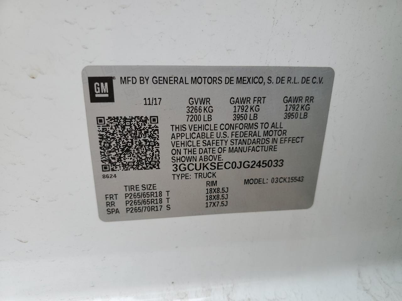 3GCUKSEC0JG245033 2018 Chevrolet Silverado K1500 Ltz