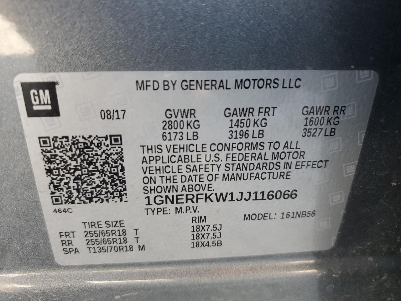 1GNERFKW1JJ116066 2018 Chevrolet Traverse Ls