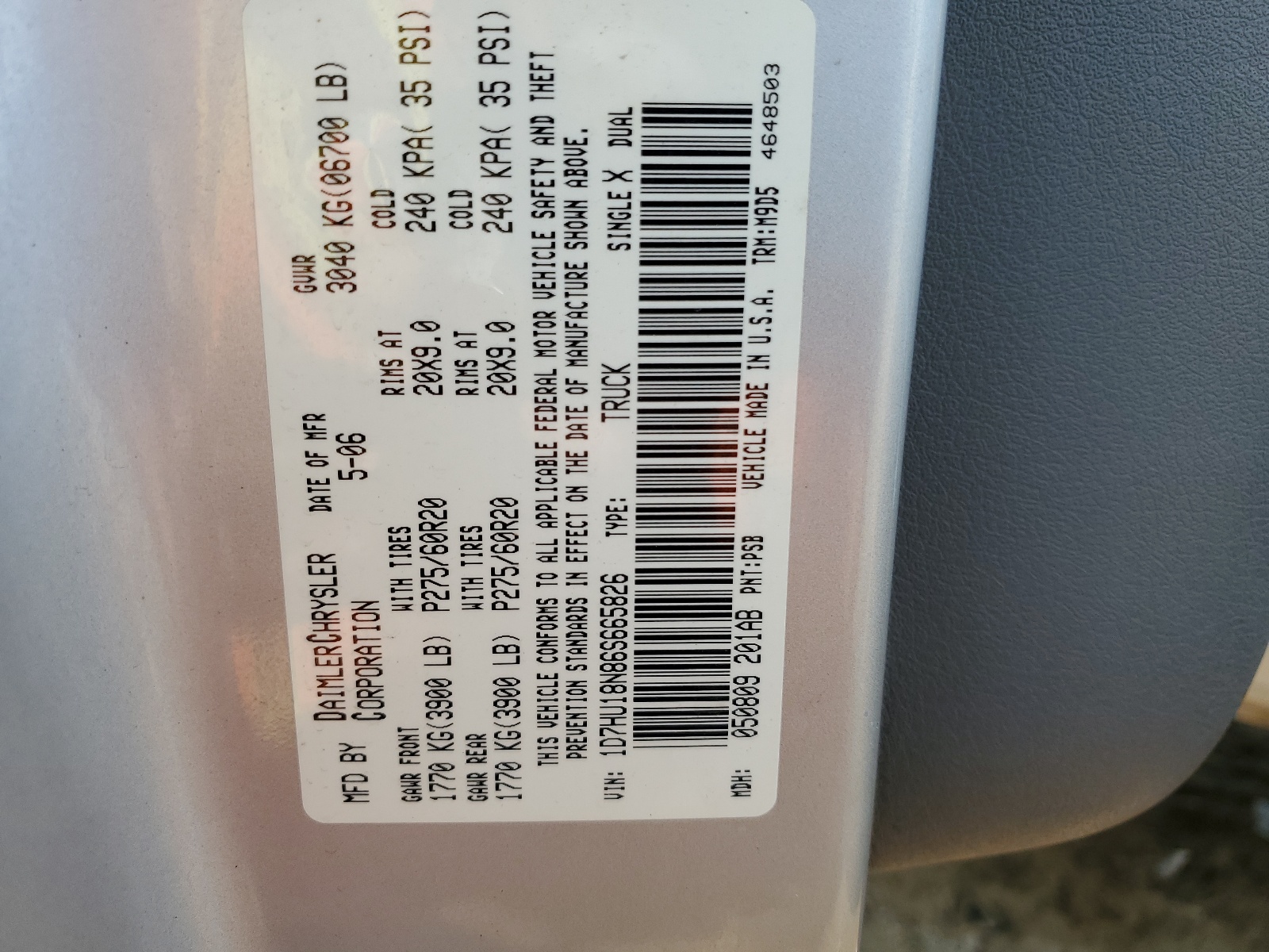 1D7HU18N86S665826 2006 Dodge Ram 1500 St